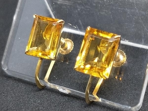 K18 イエロー カラーストーン イヤリング 2g 黄色石 スクエア ネジ式 18K YG 18金 ゴールド 店舗受取可