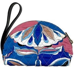 エミリオプッチ ポーチ ブルー ピンク ブラック 8USF18 美品 ポリエステル レザー 中古 Emilio Pucci