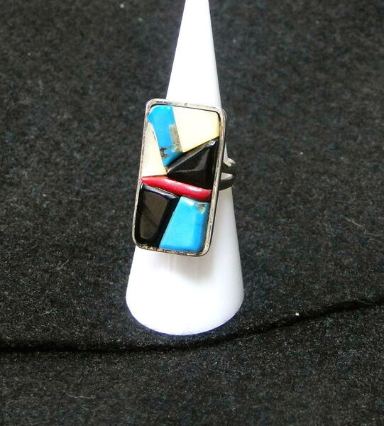 80's ズニ族 11号 インレイ WP作 Zuni Inlay Handmade Ring ビンテージ 送料込