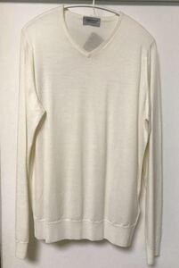 ◆【美品】JOHN SMEDLEY ジョンスメドレー / メリノウール30G Vネックニット SHIPTON SNOW WHITE Lsize