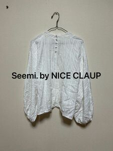Seemi. by NICE CLAUPナイスクラップ　くるみボタンバルーン袖コットンブラウス　レースシャツ