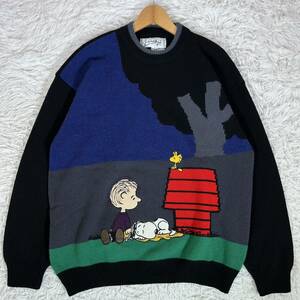 【90'sイタリア製】CASTELBAJAC カステルバジャック ニットセーター スヌーピー コラボ 刺繍 マルチカラー 50(XL)サイズ ビンテージ 古着