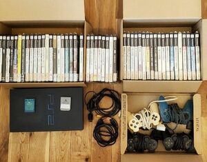 (名作ソフトまとめ売り) PS2本体 + プレステ2 ソフト48個付き メモリーカード2個付き