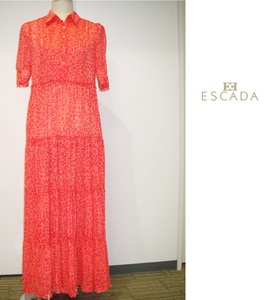 【新品】ESCADA（エスカーダ）ワンピース　ロングワンピース　ドレス　シースルー　オレンジ　ロングドレス　おしゃれワンピース