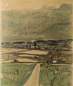 山下大五郎「捻り」80/150 リトグラフ 大型額装品 / 版画 風景画 田舎