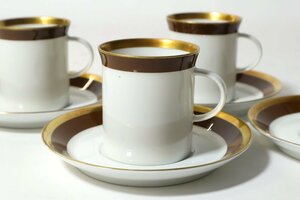 Rosenthal Brown Gold Demitasse Чашка и блюдце для 4 пассажиров / Rosenthal Gold Brown Impero C/S