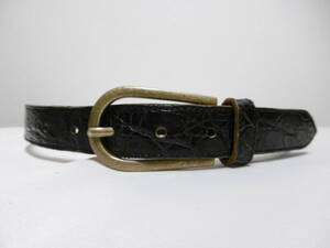 ANDREA GRECO Andre a Greco crocodile leather belt ITALY made 85 dark navy × brass 