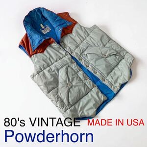 80's VINTAGE USA製 Powderhorn Mountaineering 中綿 ベスト パウダーホーン 80年代 ウエスタンヨーク オールド アウトドア ダウンベスト
