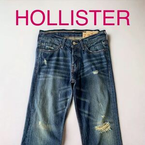 美品 HOLLISTER ビンテージ加工 デニムパンツ Gパン ダメージ加工 ホリスター アバクロ ヒゲ落ち 縦落ち VINTAGE 濃紺 ローライズ