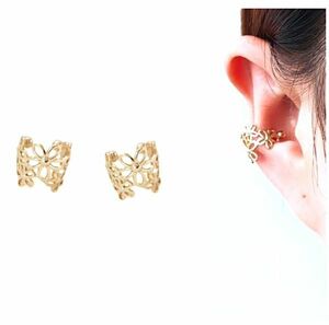 ★ 片耳用 オシャレ 花柄 イヤーカフ ★ 耳に挟む イヤリング ジュエリー クリップ ノンホールピアス アクセサリー 金 a1