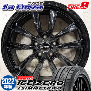 即納 スタッドレスタイヤホイールセット 225/60R18 ピレリ アイスゼロ 特注 La Forza 18×7.5J+48 5/114.3 黒 CX-5 エクストレイル CX-8