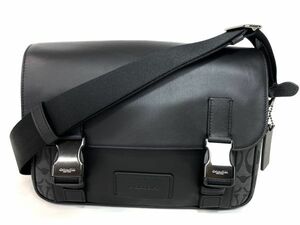 【A740】未使用/保管品 タグ付 COACH コーチ シグネチャー ショルダーバッグ C3747 PVC レザー メンズ メッセンジャー 保管袋付 b