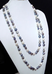  pearl layer 100%* natural fresh water pearl. long necklace * black & white *120cm