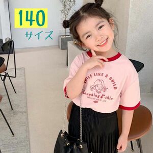 キッズ　Tシャツ　半袖　子供服　韓国子供服　ピンク　ラグラン　アメコミ