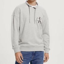 新品 Calvin klein Jeans カルバンクラインジーンズ Two-Tone Monogram Logo Sweatshirt ハイネックスウェット J319704 M Gray g13442_画像3