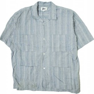 Pilgrim Surf+Supply ピルグリム 23SS Amedeo Short Sleeve Shirt コットンリネン ストライプキューバシャツ 36-01-0139-065 M BLUE g12935