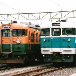 鉄道写真 165系電車 & 113系電車（阪和色） L判（89mm×127mm）の画像1