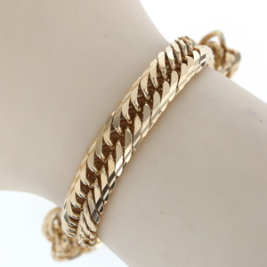 K18YG yellow gold bracele 14 surface cut Triple flat ki partition chain men's property 30.4g 17cm[ new goods finish settled ][el][ used ]