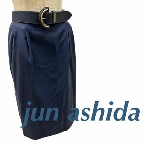 a345N jun ashida ジュンアシダ タイトスカート ベルト付き グレー系 size9