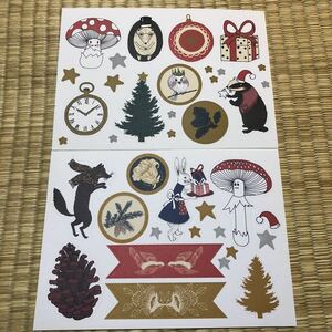 クリスマス　シールセット クリスマスツリー　うさぎ　きのこ　星　きのこ