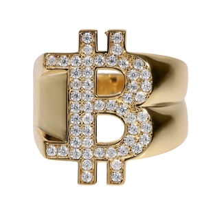 925Silver ビットコイン リング 【２０号】アクセサリー BTC Ring CZダイヤ（キュービック・ジルコニア）ゴールド