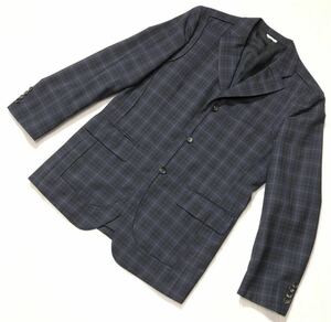 ■ COMME des GARCONS HOMME DEUX コムデギャルソン オム ドゥ ■ チェック織柄 3釦 ウール地 ブレザー ジャケット ネイビー M