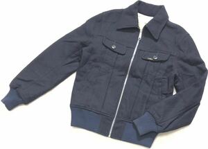 ■ LEE リー ■ Sportwear 19519 ロゴ ラベル 裏地キルティング加工 ウール ジップアップ ブルゾン スポーツ ジャケット ネイビー M