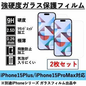 iPhone 15Plus / iPhone 15ProMax対応 強硬度ガラス保護フィルム 2枚セット
