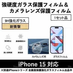 iPhone15対応 強硬度ガラス保護フィルム&背面カメラレンズ用全面保護強化ガラスフィルムセット