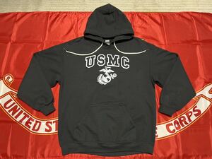 中古美品　USMC MARINE CORPSプリントフーディー GILDAN製　MEDIUM BLACK