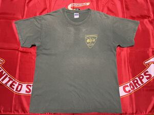 USMC COMBAT LOGISTICS BATTALION FIRST IN SUPPORT コットンTシャツ　GILDAN製　OD Lサイズ