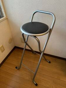 【美品】カウンターチェア　バーチェア　スツール　折りたたみ　ブラック　round stool high chair foldable