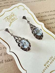 【美品】シルバー 925　ピアス　ライトブルー　ストーン　刻印 有 Silver 925 earrings light blue