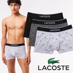 LACOSTE ラコステ ボクサーパンツ 5H3411-VDP 海外Lサイズ(日本XL)ワニ 3枚組 コットン 綿 メンズ パンツ 男性用 下着 ブラック グレー