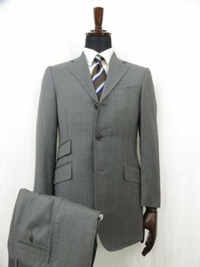 HH美品 【麻布テーラー azabu tailor】 スキャバル生地 super100's シングル3ボタン スーツ(メンズ) 38/72 グレー ストライプ◎28RMS4861