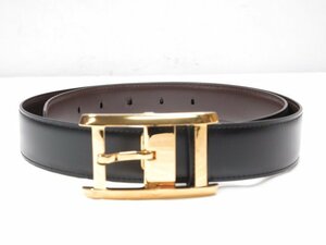 HH 超美品 【カルティエ Cartier】 リバーシブル レザーベルト (メンズ) ブラック×ダークブラウン イタリア製 ●10ME5827●