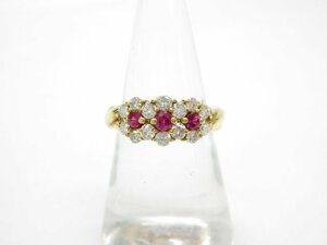  прекрасный товар [ Nina Ricci NINA RICCI] Vintage 14P diamond 3P рубин K18 рубин кольцо кольцо ( женский ) 10~11 номер примерно 5.5g *7CC0831