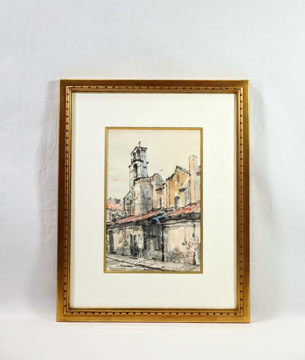 Trabajo auténtico de Maki Yoichi, 1995, tinta y pintura Iglesia Naranja, Provenza, tamaño 23, 5 x 35, 5 cm, de la prefectura de Ōita, una atmósfera poética y relajante que calentará tu corazón, 7962, Obra de arte, Cuadro, Pintura en tinta