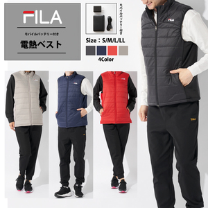 FILA バッテリー付き電熱ベスト スポーツ/ゴルフ/アウトドア/通勤/通学/防寒/ウェア/アウター/保温/男女兼用/ウォーキング ブラック M