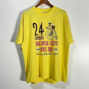 90s USA製 24TH ANNUAL BICYCLE TOUR US 古着 Tシャツ シングルステッチ イエロー 卸 ヘインズ 希少 e738