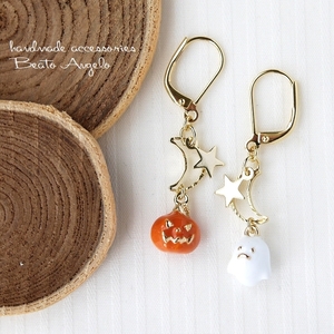 **+angelo+ Halloween pumpkin . ghost. earrings (p-005)G month . star French hook charm autumn 