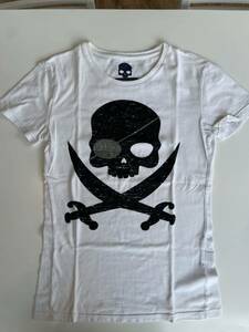  beautiful goods HYDRGEN short sleeves T-shirt size L white × black Skull cotton 100% unisex damage processing 