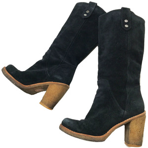 アグ UGG ロング ブーツ レディース ブラック 黒 スエードレザー ラバー サイズUS6 UK4.5 EU37 日本23cm 3214 靴 古着 中古