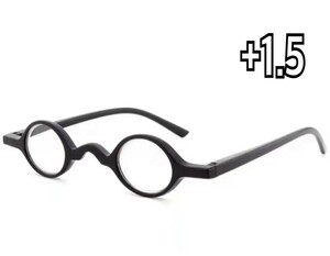 +1.5 老眼鏡 おしゃれ レトロ 丸型 男女兼用 シニアグラス リーディンググラス 軽量 ブラック