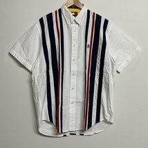 トミーヒルフィガー TOMMY HILFIGER ランダムストライプ ワンポイント刺? 半袖 ボタンダウンシャツ 0185917-2111 L 白 / ホワイト_画像1