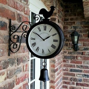 (即決) 【壁掛け時計 アンティーク】屋外ガーデンウォール 駅時計両面ひな鳥 ヴィンテージ レトロな家の