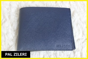 【送料無料】新品パルジレリ(PAL ZILERI) 　型押しカーフレザー2つ折り財布（紺：ネイビー）