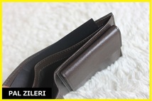 【送料無料】新品パルジレリ(PAL ZILERI) 　型押しカーフレザー2つ折り財布（茶：ブラウン）_画像5