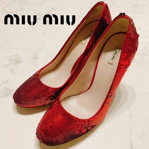 MIUMIU★スパンコール★ハイヒール★キラキラ★レッド★ミュウミュウ★赤★miumiu★靴★ヒール★24.5 パーティーシューズ