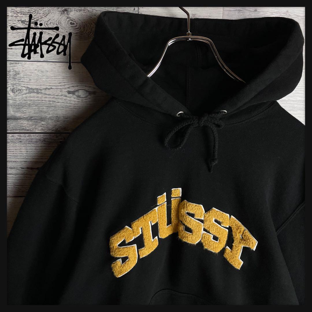 即完売モデル】STUSSY センター 刺繍ロゴ パイル地パーカー XLサイズ-